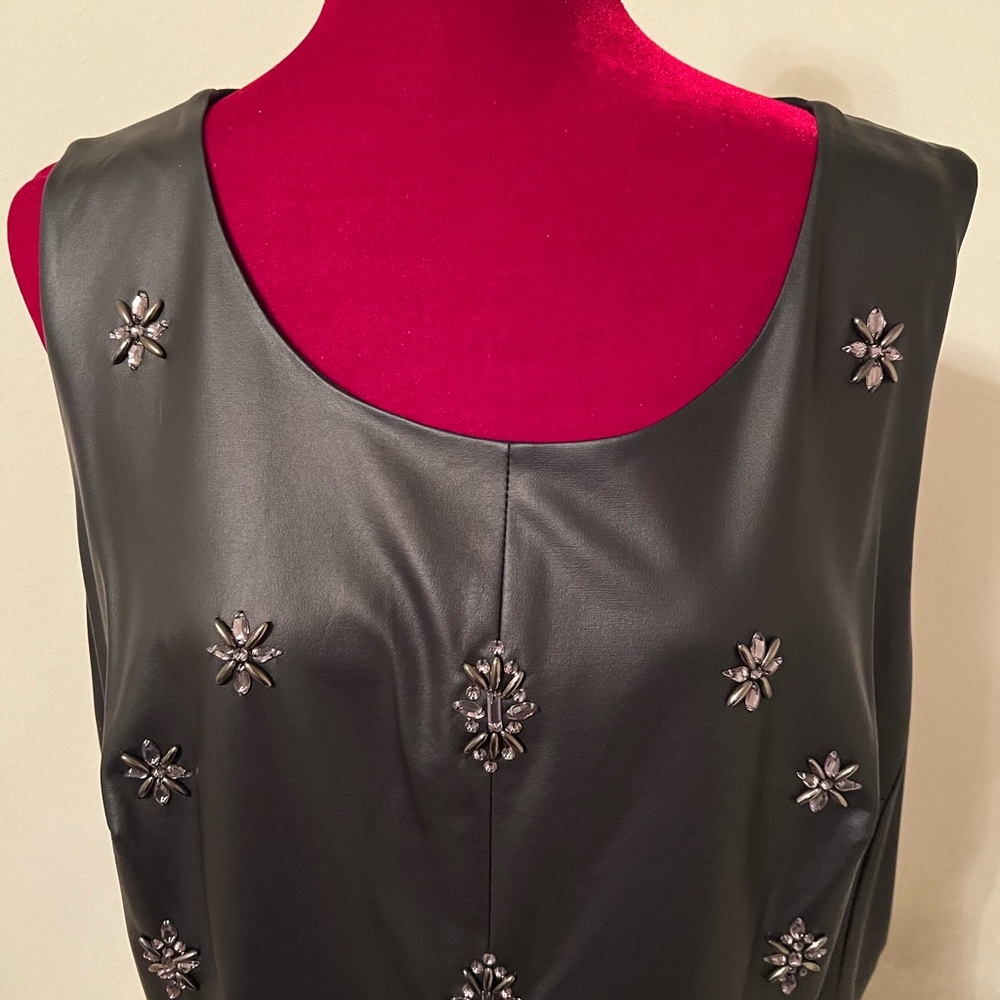 Lane Bryant Pullover Vest Like Top - 1/2 Faux Leather front with Jewels